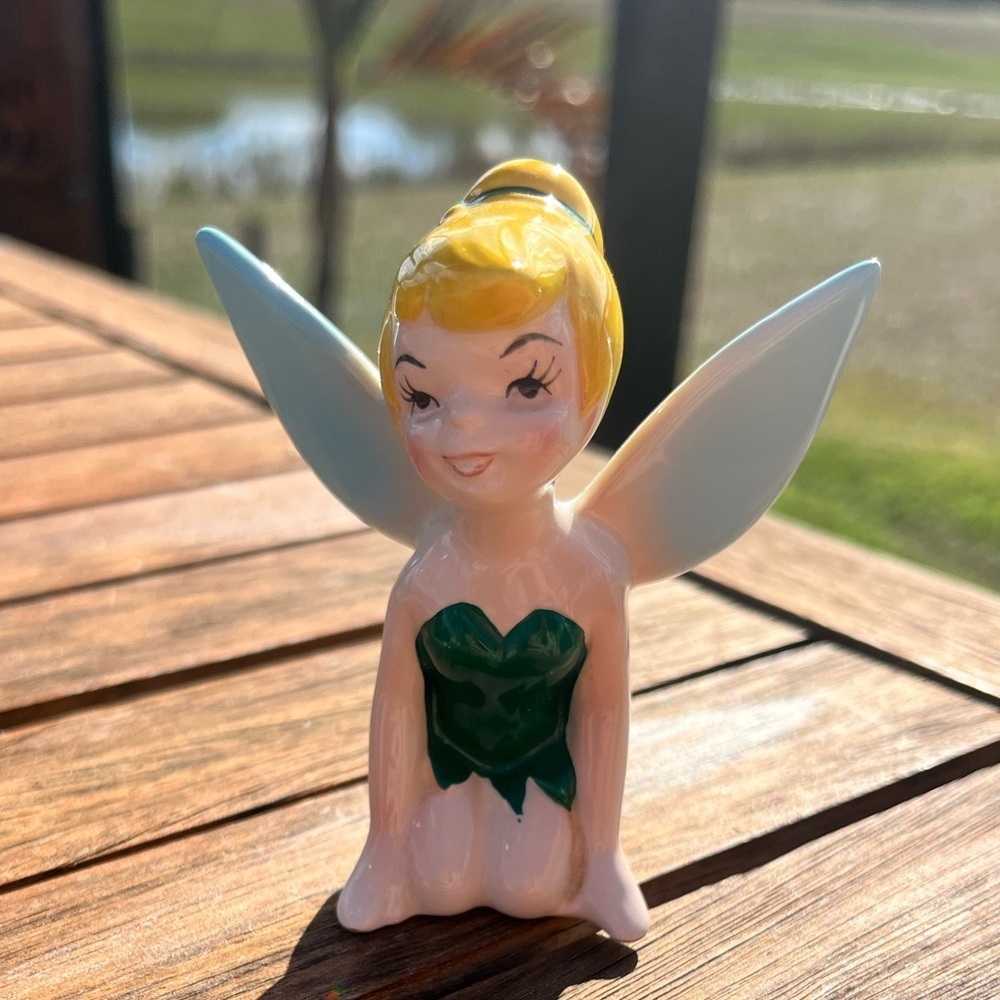Vintage Tinkerbell 3" Disney Peter Pan Porcelain Ceramic Figurine Japan Kneeling